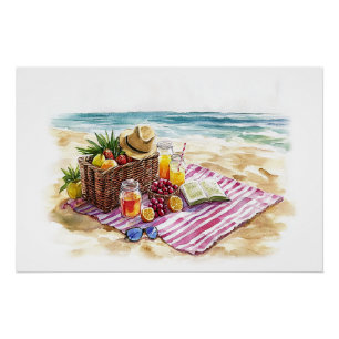 Póster Ilustracion acuático picnic de Summer Beach - Vibr