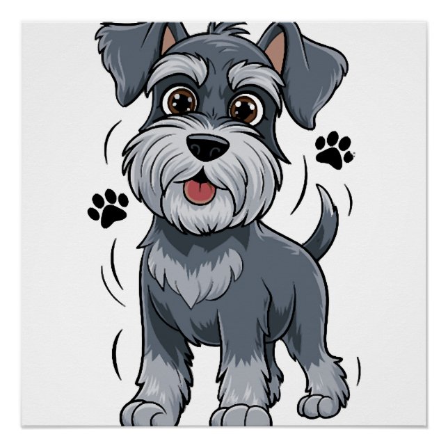 Póster Ilustración adorable de cachorro Schnauzer con ojo (Anverso)