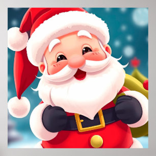 Póster Ilustración alegre de Papá Noel celebrando