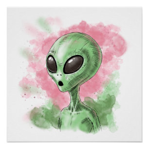 Póster Ilustracion alienígena clásico