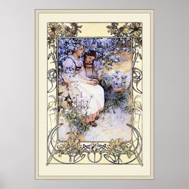 Póster Ilustracion Alphonse Mucha: Las Bestias (Frente)