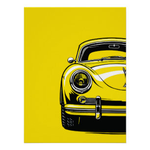Póster Ilustración amarilla de arte pop frontal de automó