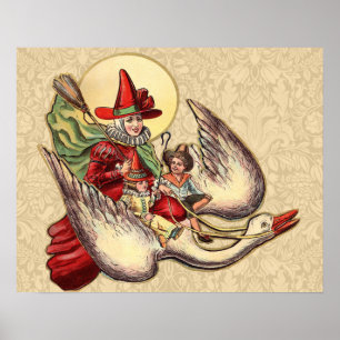 Póster Ilustración Antigüa Infantil de Mamá Ganso