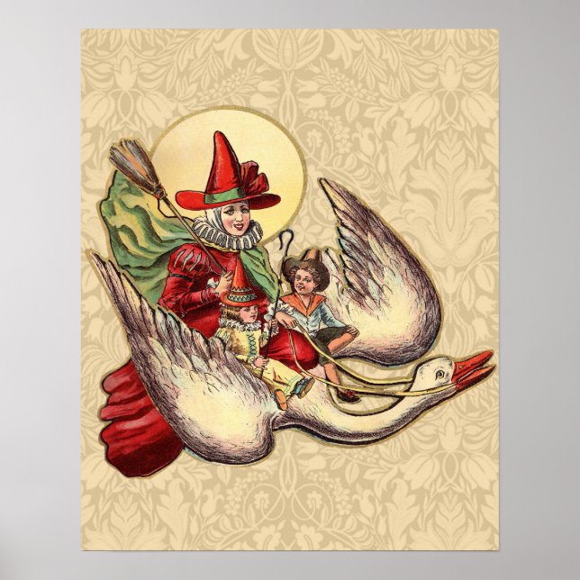 Póster Ilustración Antigüa Infantil de Mamá Ganso (Frente)