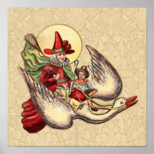 Póster Ilustración Antigüa Infantil de Mamá Oca