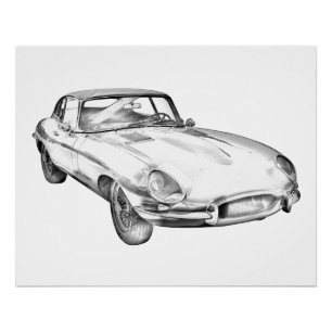 Póster Ilustracion antiguo 1964 del coche de deportes de