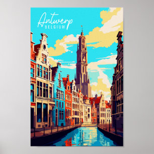 Póster Ilustracion Antwerp Bélgica vintage