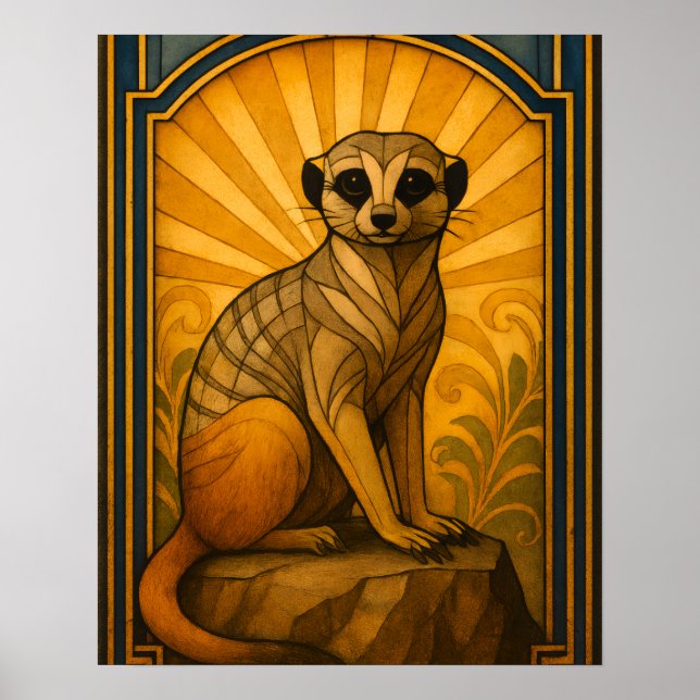 Póster Ilustracion Art Deco Meerkat (Frente)