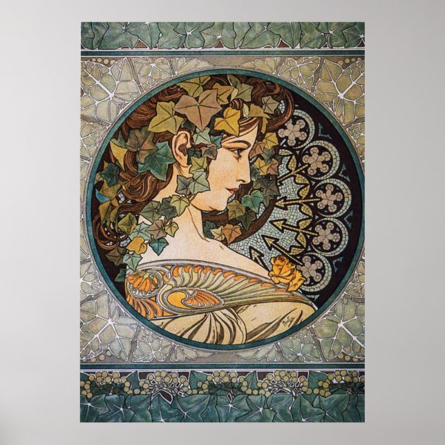 Póster Ilustración Art Nouveau de Alphonse Mucha (Frente)
