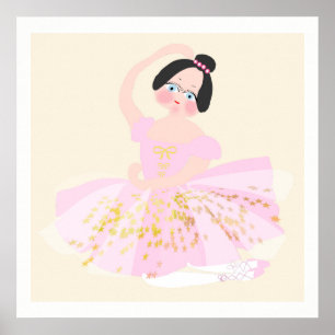 Póster Ilustración artística de Bailarina Rosa.
