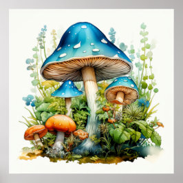 Póster Ilustración Artística de Hongos Silvestres Psicodé