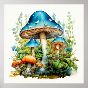 Póster Ilustración Artística de Hongos Silvestres Psicodé