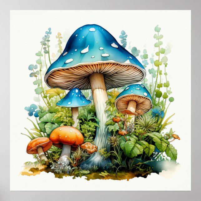 Póster Ilustración Artística de Hongos Silvestres Psicodé (Frente)