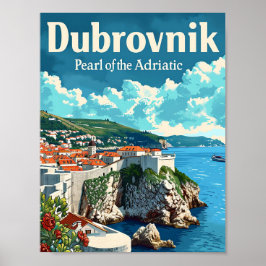 Póster Ilustración artística de viaje de Dubrovnik Croaci