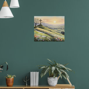 Póster ilustración artística del amanecer de Pascua