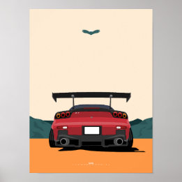 Póster Ilustración artística del JDM Red RX-7 vista trase