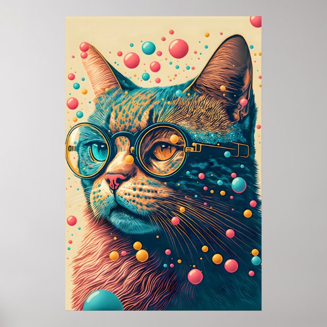 Póster Ilustracion artístico de gatitos coloridos (Frente)