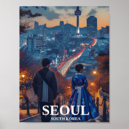 Póster Ilustracion artístico de viajes de Seúl, Corea del