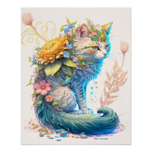 Póster Ilustracion artístico majestuoso de gatos Kitty