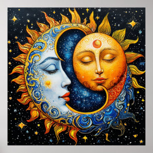 Póster Ilustracion artístico solar y lunar