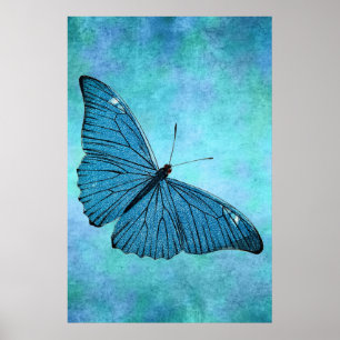 Póster Ilustracion azul verde azulado de los 1800s de la