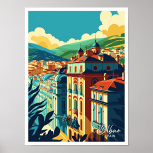 Póster Ilustracion Bilbao Spain Travel Vintage
