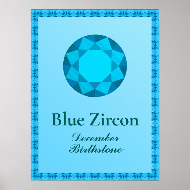 Póster Ilustracion Birthstone para diciembre - Zircon Azu (Frente)