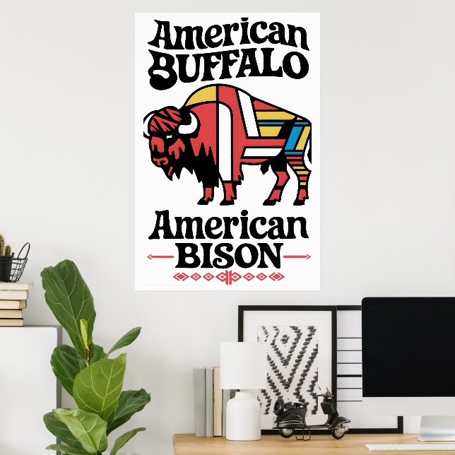 Póster Ilustracion Bison Americano (Oficina en casa)