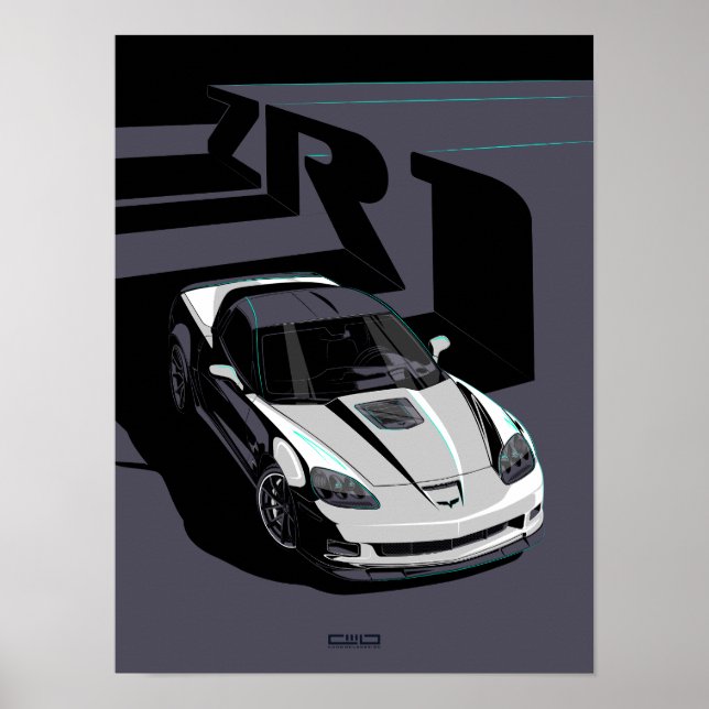 Póster Ilustracion blanco C6 ZR1 (Frente)