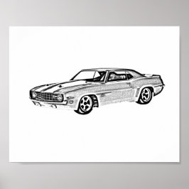 Póster Ilustracion blanco y negro Camaro Z28