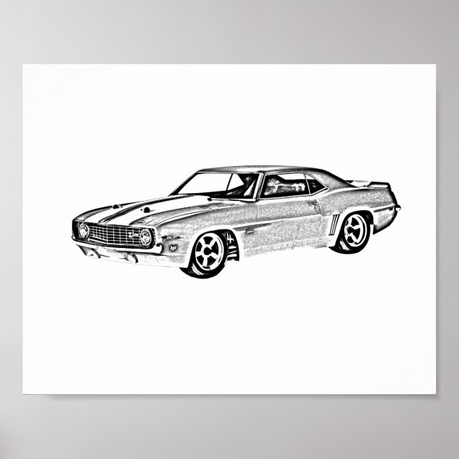 Póster Ilustracion blanco y negro Camaro Z28 (Frente)
