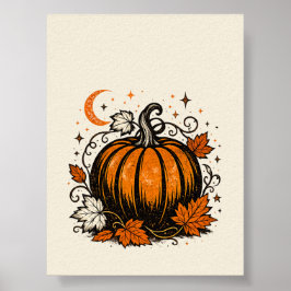 Póster Ilustración botánica de calabaza de otoño vintage
