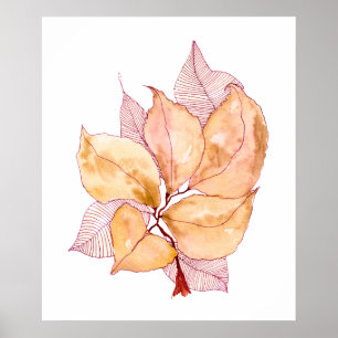 Póster Ilustración Botánica de Hojas de Acuarela de Otoño
