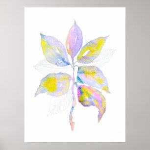 Póster Ilustración Botánica de Hojas en Acuarela Pastel
