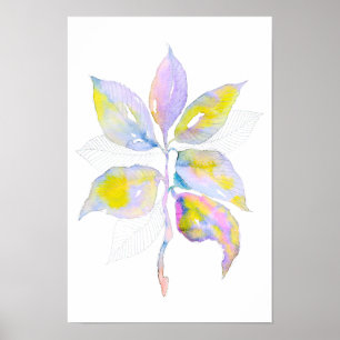 Póster Ilustración Botánica de Hojas en Acuarela Pastel