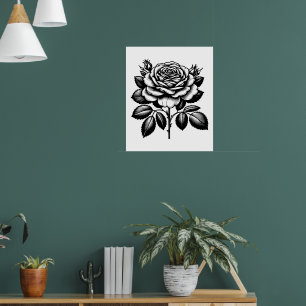Póster Ilustración Botánica de Rosa Negra Vintage