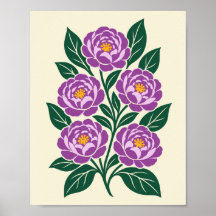 Ilustración Botánica Floral de Peonía Púrpura