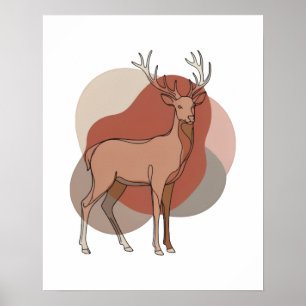 Póster Ilustración botánica minimalista de ciervos de oto