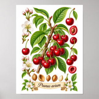 Póster Ilustración Botánica Vintage de Cereza