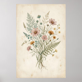 Póster Ilustración Botánica Vintage de Flores Silvestres