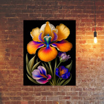 Ilustracion Botánico Azul Amarillo Floral