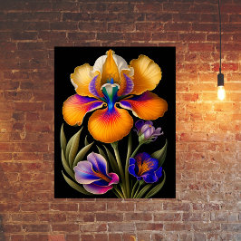 Póster Ilustracion Botánico Azul Amarillo Floral