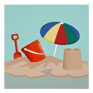 Póster Ilustracion Bucket and Spade Beach Scene