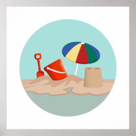 Póster Ilustracion Bucket and Spade Circle Beach Scene