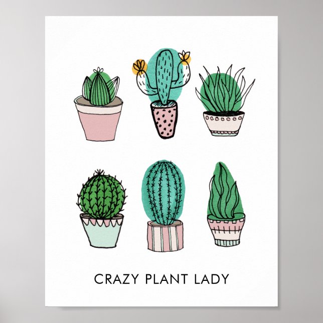 Póster Ilustracion Cacti suculents personalizado (Frente)