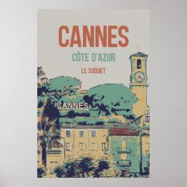 Póster Ilustracion Cannes Côte d'Azur Le Suquet Francia P