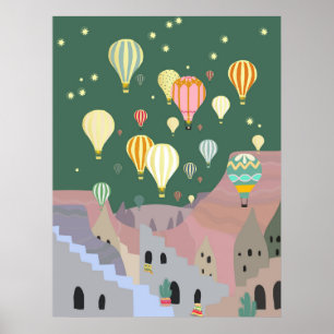 Póster Ilustracion Cappadocia   Noche del globo Kapadokya