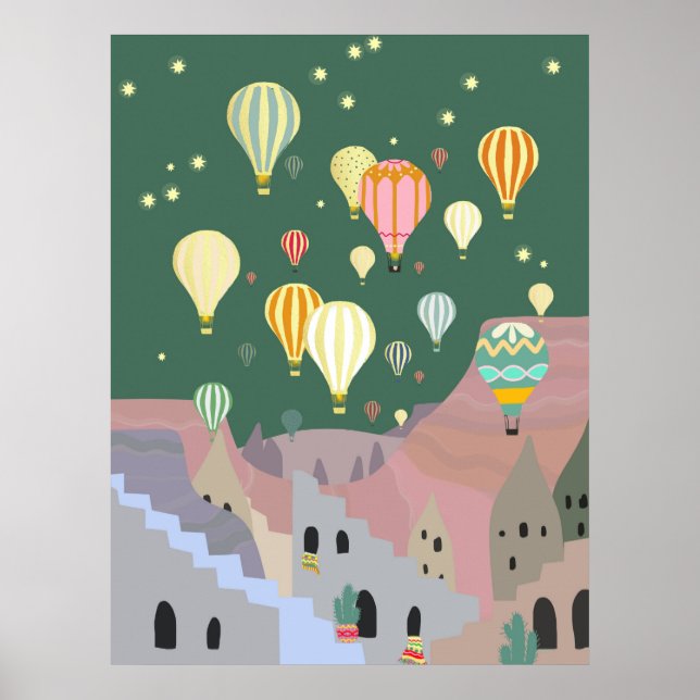 Póster Ilustracion Cappadocia | Noche del globo Kapadokya (Frente)
