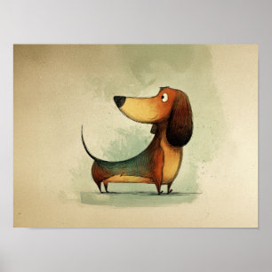 Póster Ilustración caprichosa de perro - Dachshund adorab