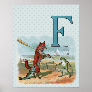 Póster Ilustración caprichosa de playa con zorro y rana v